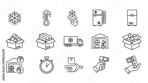Vector Illustration of Cold Chain Management Icons for Food Storage and Distribution Network