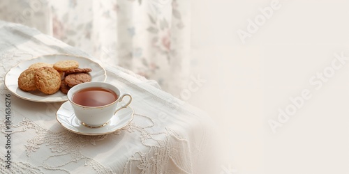 Cookie and tea on a table, ...