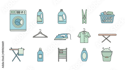 Laundry day essentials minimalist icons collection offering a fresh and modern visual appeal