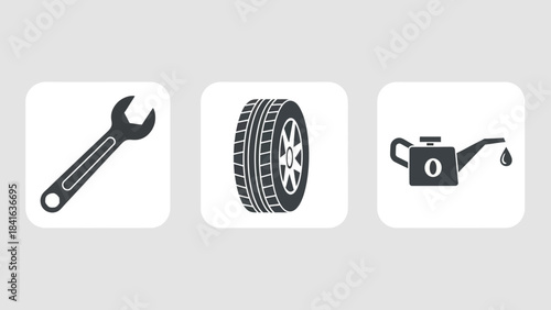 Conceptual vector illustration of automotive maintenance icons symbolizing mechanical repairs and