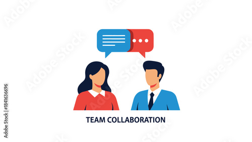 Business team communication with speech bubbles illustrating cooperative discussion