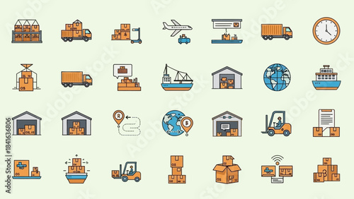 Comprehensive illustration of global logistics and distribution depicting shipping methods and