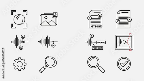 Collection of Multimedia and Information Processing Icons with a Minimalist Style