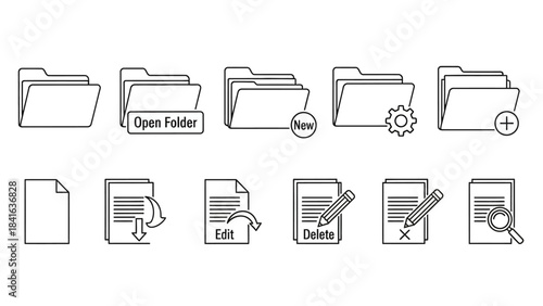 Outline document and file management icons for web interface design implementation