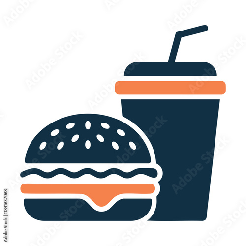 Fast food combo icon showing a delicious hamburger and a refreshing soda drink