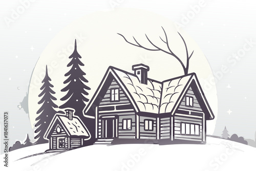 Magical cottage village glowing under a giant luminous moon