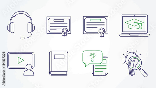 Elegant line art showcasing digital learning resources and educational tools for learners