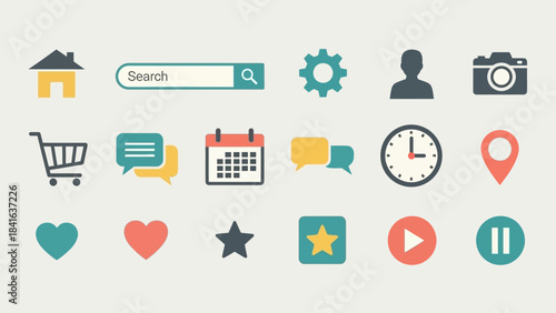 Collection of flat design style vector web and mobile interface elements graphics