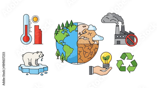 Visual representation of ecological challenges and sustainable solutions for planet Earth