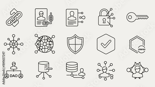 Illustrative glyph symbols represent the architecture of secure data networks and systems