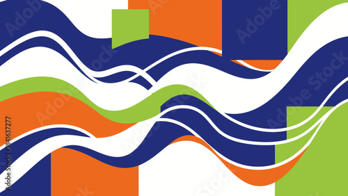 Dynamic abstract composition with bold colors and wavy lines offering a modern aesthetic