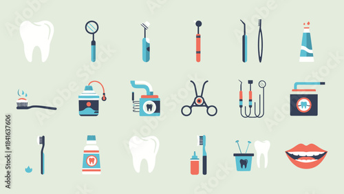 Dental care equipment and tools illustration offering comprehensive oral hygiene solutions