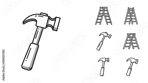 Monochromatic vector icons collection tools representing construction and home improvement