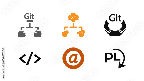 Set of conceptual digital design icons representing diverse aspects of web development processes