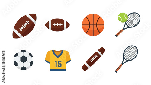 A collection of sports equipment icons showcasing team and individual sporting activities