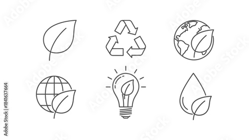 Minimalist eco-friendly line icons showcase sustainability and environmental awareness design