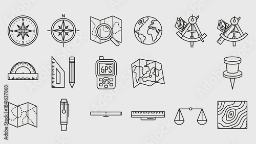 Navigation and Cartography Tools Illustration Showcasing Precision and Exploration