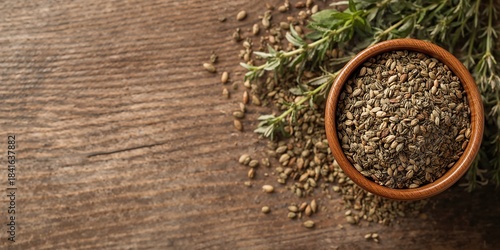 Dried oregano in a bowl on ...