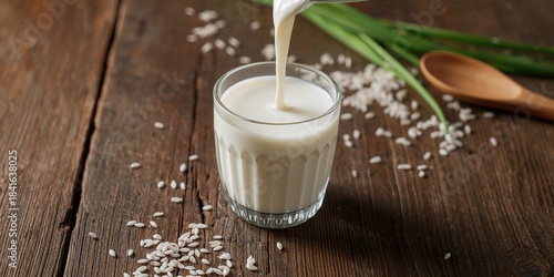 Organic rice milk served in...