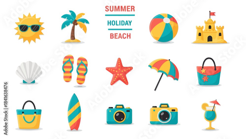 Collection of Summer Holiday Beach Icons and Symbols.