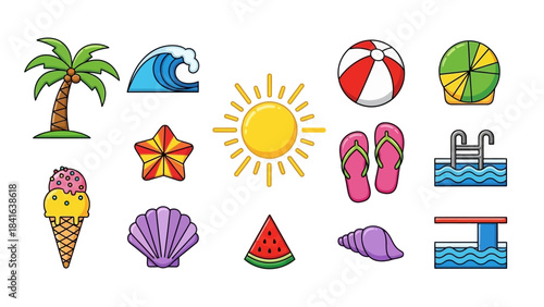 Collection of Summer Vacation Icons and Symbols.
