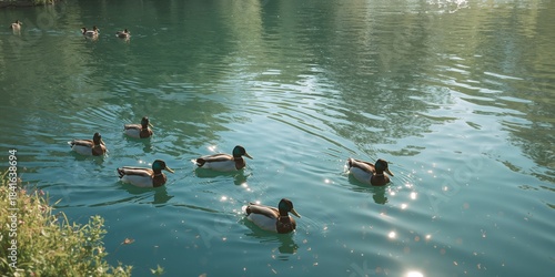 Ducks from Anatidae family receiving feed, highlighting livestock management and species diversity