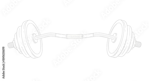 Detailed barbell illustration with curved grip and weight plates for fitness training design