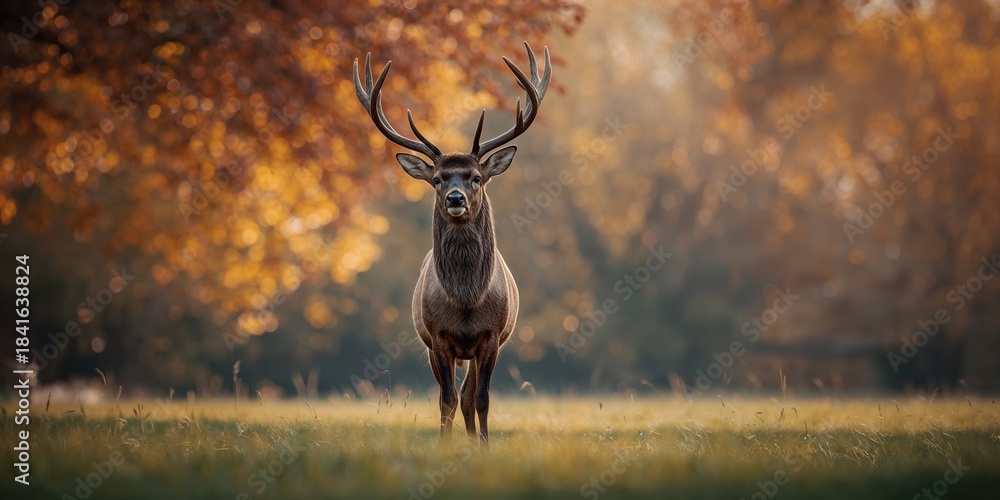 Fototapeta premium Close-up of a red deer stag during autumn in the UK, seasonal rutting behavior