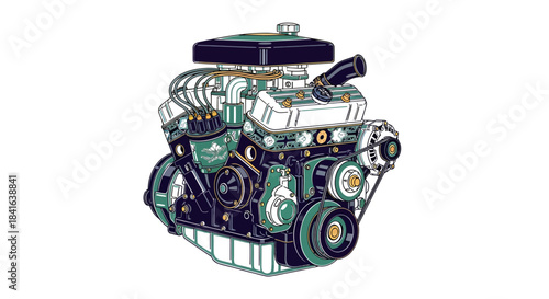 Detailed engine illustration showcasing mechanical components and precise engineering design