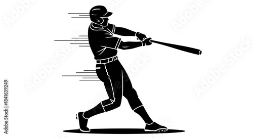 Dynamic silhouette illustration capturing the energy of a baseball batter in full swing