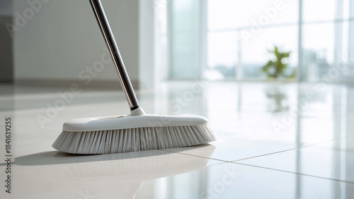 Wallpaper Mural A modern ergonomic broom with a sleek design is placed on a minimalist floor. Torontodigital.ca