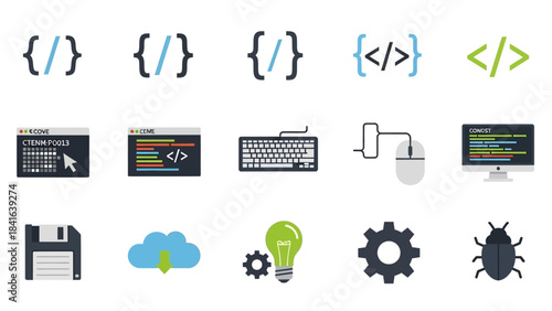 Conceptual web development and programming interface design elements showcasing coding process
