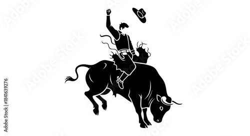 Dynamic silhouette of a bull rider in action at a rodeo showcasing skill and tradition