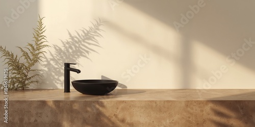 Dark faucet mounted above a...