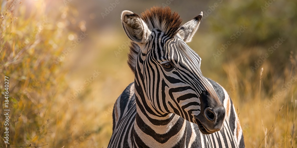 Obraz premium Closeup of a zebra on a sunny day, animal behavior and natural habitat