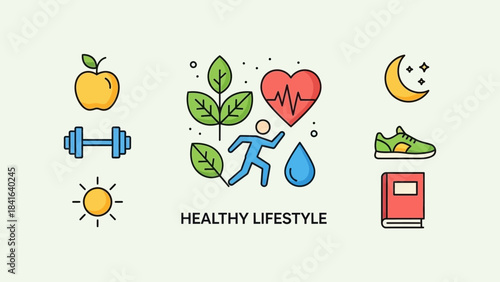 A Colorful Vector Illustration Representing a Well-Rounded and Vibrant Healthy Lifestyle