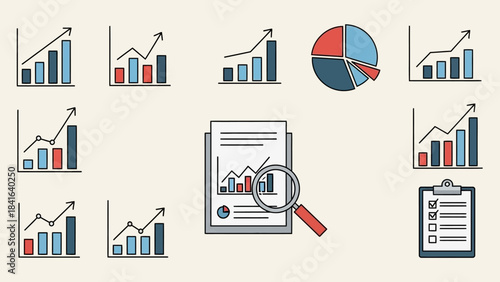 Data analysis and reporting tools illustration offering insights and graphical representation of
