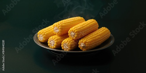 Boiled corn cobs placed on ...