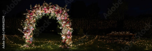 Flower arch decor at night ...