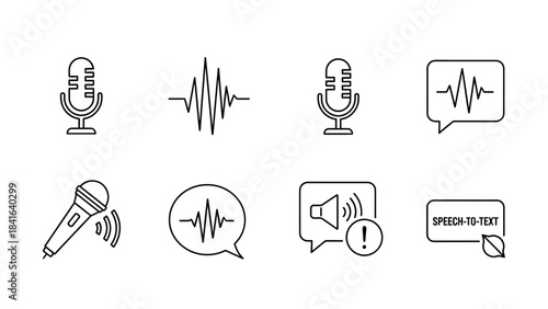 Voice recognition system icons and speech input technology interface elements collection