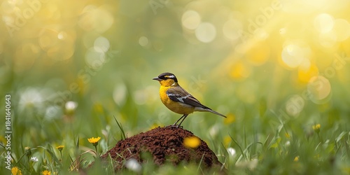 Yellow Wagtail perched on c...