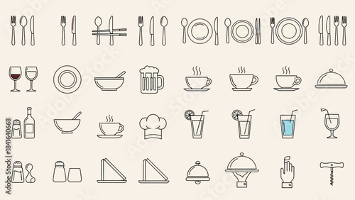 Outlined gastronomy elements, a versatile collection for menus, branding and presentations, a