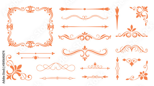 A set of elegant vintage ornamental dividers and calligraphic frames