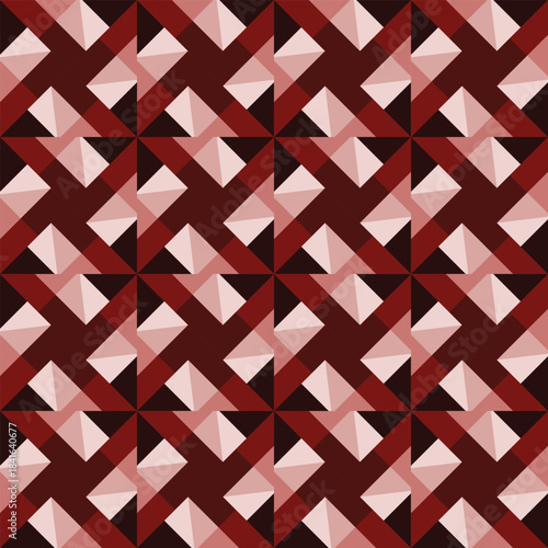 A dynamic formation of crisscrossing Dark Brown triangles creating a woven illusion of depth and movement within a bold rhythmic pattern