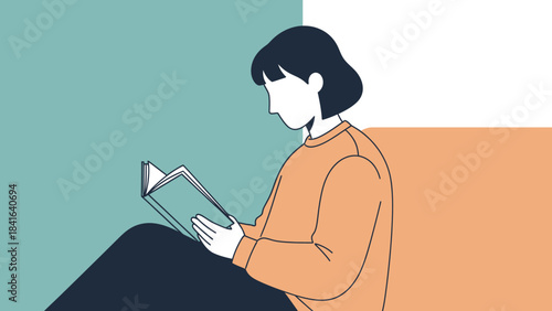 Serene reader absorbed in literary world during relaxing time at home, a vector art illustration