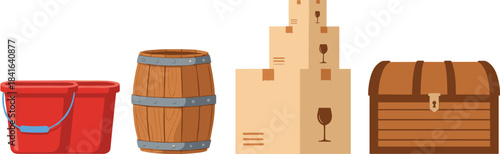 Vector Illustration of Stacked Hexagonal Storage Boxes or Organizers in Solid Color and Black Outline, Ideal for Home Organization, Decluttering, and Retail Graphics.