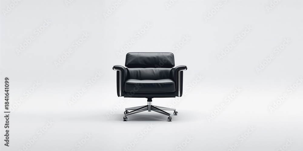 Fototapeta premium Black leather office armchair on white background, suitable as a modern workspace seating option