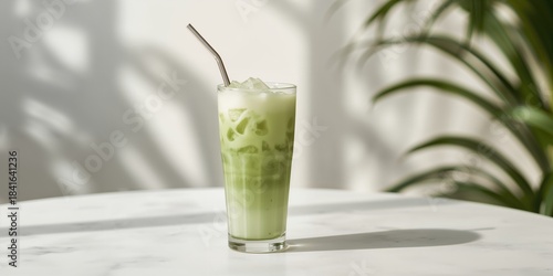 Matcha iced latte in a tall...