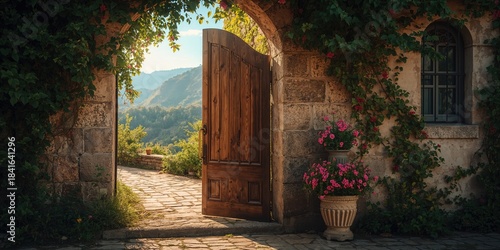 Rustic wooden gate and vint...