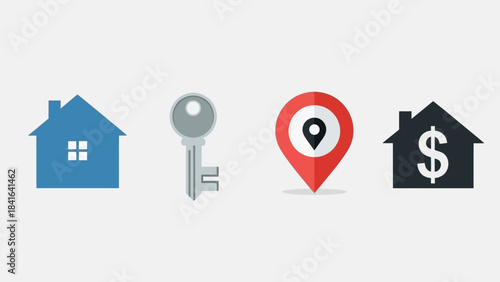 Icons representing real estate acquisition and investment for property solutions
